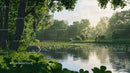 Tranquil Lake with Sunlit Forest and Reflective Waters