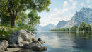 Idyllic Mountain Lake with Lush Greenery and Majestic Peaks