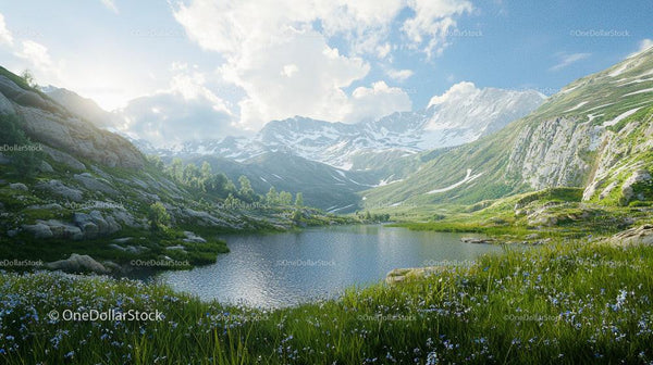 Serene Alpine Lake in Majestic Mountain Landscape