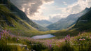 Breathtaking Alpine Meadow with Serene Lake and Wildflowers