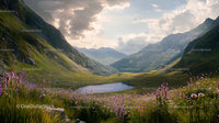 Breathtaking Alpine Meadow with Serene Lake and Wildflowers