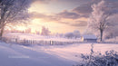 Serene Snowy Countryside at Dawn with Frosty Trees