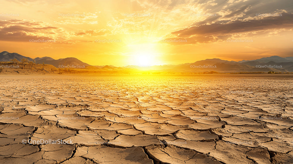 Golden Desert Sunset Over Cracked Earth