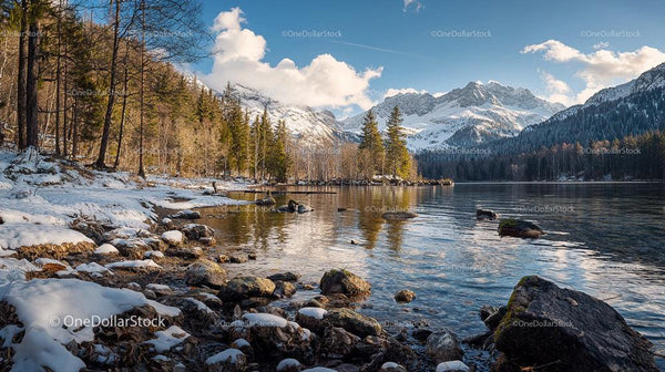 Snow-Capped Mountains Reflecting in a Tranquil Lake