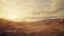Golden Sunset Over Vast Gold Landscape with Rocky Terrain