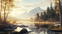 Serene Autumn Lake with Majestic Mountain Backdrop