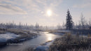 Winter Landscape with Frozen River and Snowy Fields
