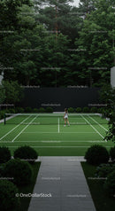 Woman Playing Tennis on Secluded Green Court