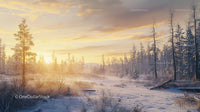 Sunrise Over Snowy Forest in Winter Wonderland