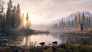 Tranquil Sunset Over Pine Forest and Mountain River