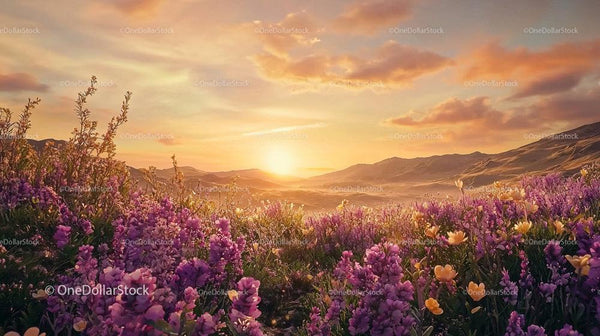 Majestic Sunset Over a Blooming Wildflower Meadow