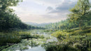 Scenic Summer Landscape with Lush Greenery and Calm River