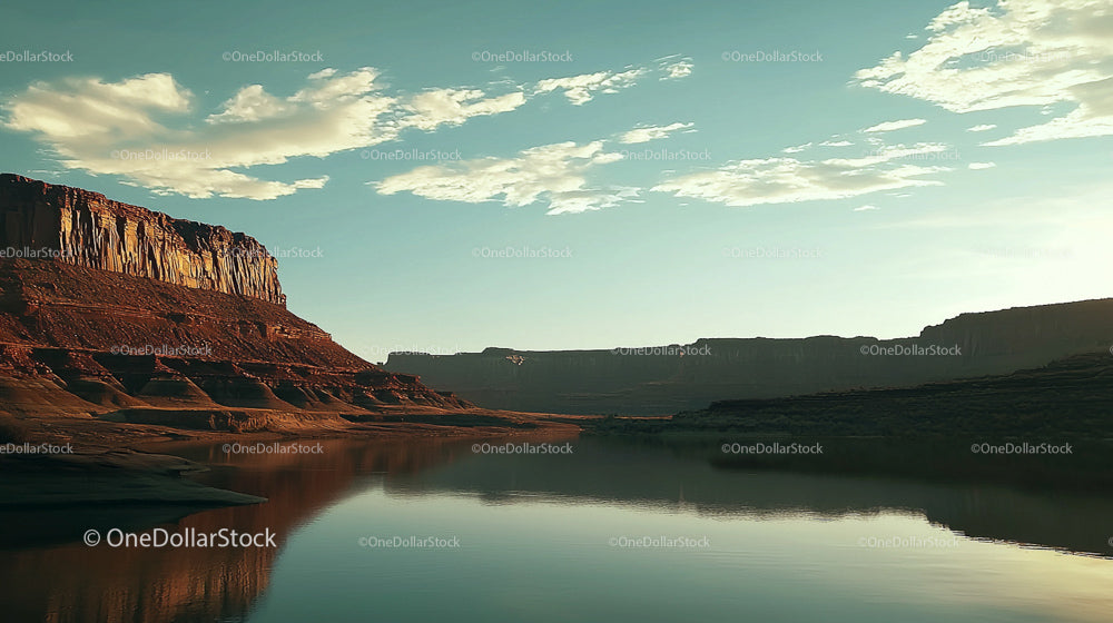 Majestic Desert Canyon at Sunset with Reflective Waters