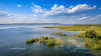 Idyllic Lake Landscape with Lush Greenery and Blue Sky