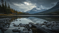 Serene Mountain Lake Reflections with Dramatic Cloudy Sky