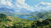 Panoramic Mountain Landscape with Tranquil Lake and Lush Greenery