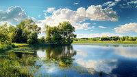 Tranquil Lake with Reflective Surface and Lush Green Surroundings