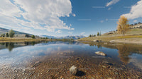 Tranquil Lake with Autumn Tree and Mountain View