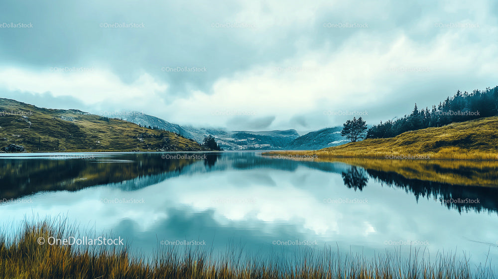 Serene Mountain Lake with Reflective Calm Waters