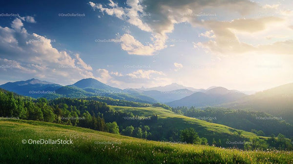 Scenic Mountain Landscape with Lush Green Hills