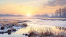 Frosty Winter Sunrise Over a Serene Marsh Landscape