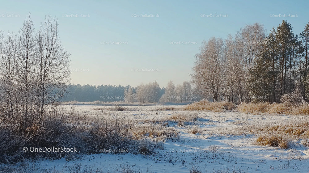 Frosty Morning in a Serene Winter Landscape