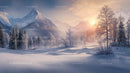 Serene Winter Landscape with Snowy Mountains at Sunrise