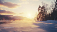 Serene Winter Sunset Over a Snowy Frozen Lake