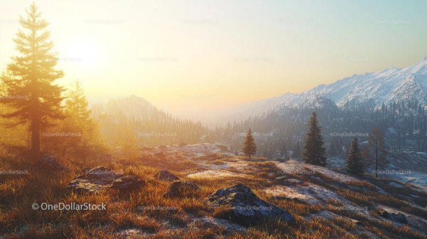 Breathtaking Mountain Sunset over Snow-Capped Peaks