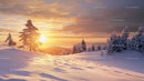 Scenic Winter Sunset Over Snow-Covered Forest and Hills