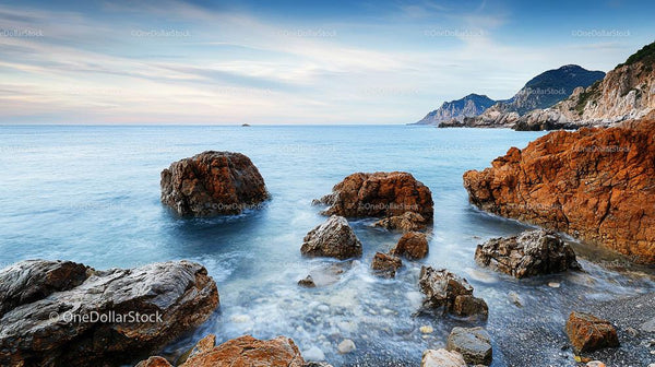 Rocky Coastal Landscape with Tranquil Blue Sea