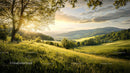 Sunset Over Rolling Hills and Lush Green Landscape