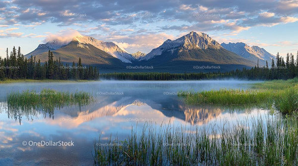 Serene Mountain Landscape with Misty Reflection