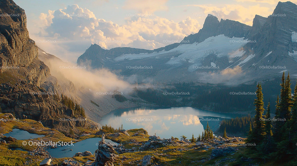 Breathtaking Alpine Lake Surrounded by Majestic Mountains