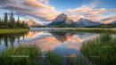 Majestic Mountain Reflection in Serene Lake at Sunrise