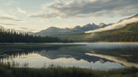 Misty Mountain Reflection Over Tranquil Lake at Sunrise