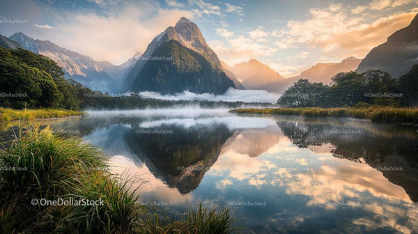 Majestic Mountain at Sunrise Reflecting on Tranquil Lake