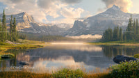 Tranquil Mountain Lake with Majestic Peaks and Pine Trees