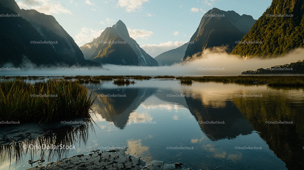 Dramatyczne odbicie gór w mglistym Milford Sound