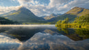Majestic Mountain Reflection on Calm Lake at Sunrise