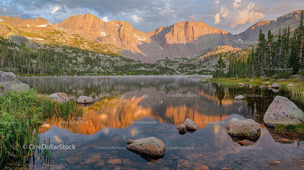 Sunset Reflections on a Serene Mountain Lake