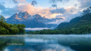 Misty Mountain Lake and Lush Green Forest