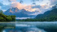 Misty Mountain Lake and Lush Green Forest