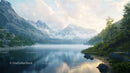 Misty Alpine Lake with Snow-Capped Mountains at Sunrise