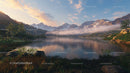 Scenic Mountain Lake at Sunset with Misty Peaks