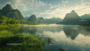 Tranquil Lake with Misty Mountain Reflections at Dawn