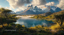 Majestic Mountain Landscape with Serene Lake and Lush Vegetation