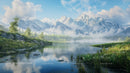 Serene Alpine Landscape with Snowy Peaks and Reflective Lake