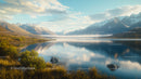 Serene Mountain Landscape with Snowy Peaks and Tranquil Lake