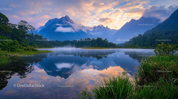 Serene Mountain Reflection in Tranquil Lake at Sunrise